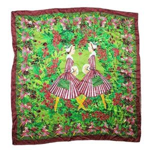 Christmas Girls Holly Large Square 100% Silk Women's Neck Scarf Hand Rolled Hem